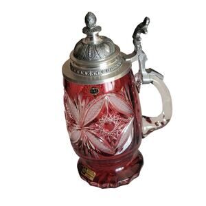 Vintage Weidensteiner Bleikristall Crystal Ruby Red Cranberry Glass Beer Stein